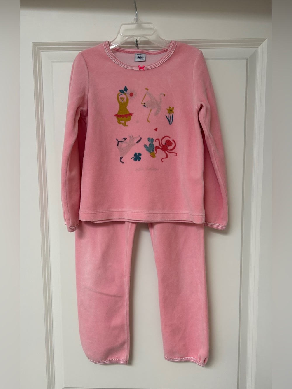 Petit Bateau Girls Pink Long‑Sleeve Kids Pajama Set with Whimsical Motif - Sz 6